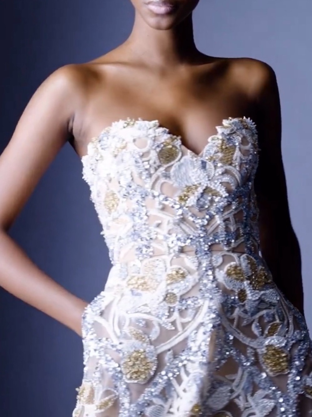 Elie Saab Embellished Silver Gold Dress Gown Size 38 $18,205 retail runway piece